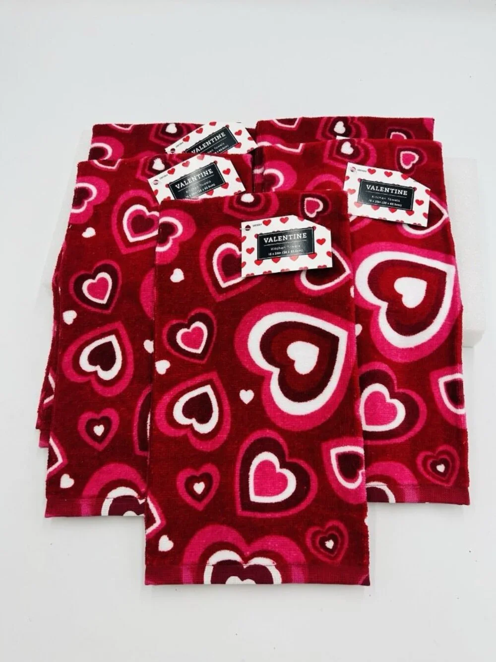 Set of 5 Brother Sister Designs VALENTINE Kitchen Towels Red/Pink/White NEW